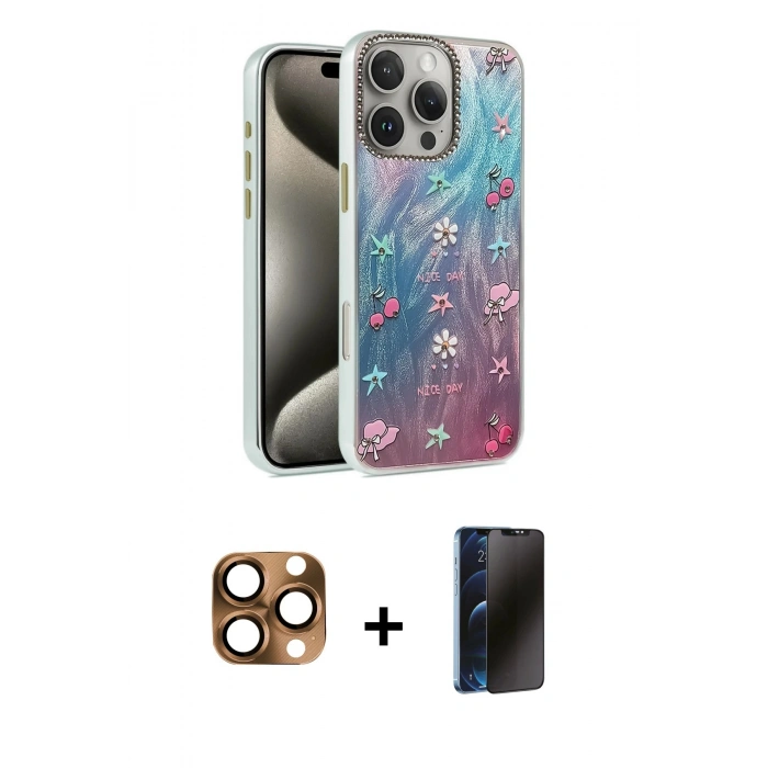 MARSİLYAN™- iPhone 16 Pro Max Kılıf Zirve Modern Prime - Siyah 3D Antistatik Hayalet Cam Ekran Koruyucu + Pers Alüminyum Kamera Lens - CLTM