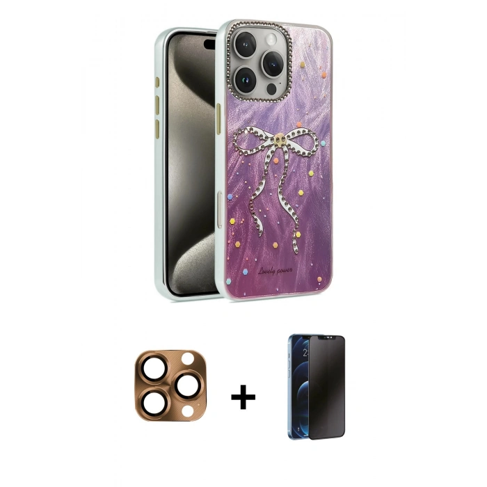 MARSİLYAN™- iPhone 16 Pro Max Kılıf Zirve Modern Prime - Siyah 3D Antistatik Hayalet Cam Ekran Koruyucu + Pers Alüminyum Kamera Lens - CLTM
