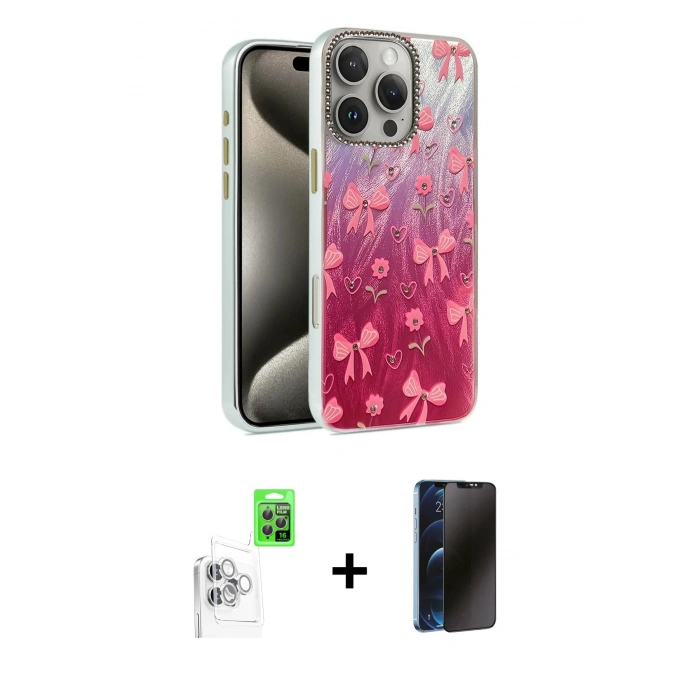 MARSİLYAN™- iPhone 16 Pro Max Kılıf Zirve Modern Prime - Siyah 3D Antistatik Hayalet Cam Ekran Koruyucu + Raze Metal Kamera Lens - BZ