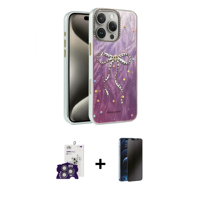 MARSİLYAN™- iPhone 16 Pro Max Kılıf Zirve Modern Prime - Siyah 3D Antistatik Hayalet Cam Ekran Koruyucu + Bilvis Titan Kamera Lens - GS