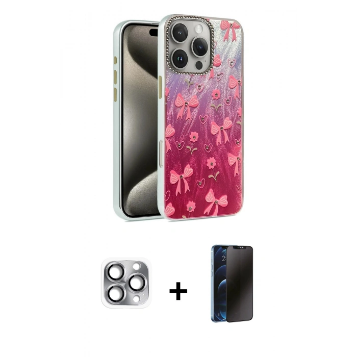 MARSİLYAN™- iPhone 16 Pro Max Kılıf Zirve Modern Prime - Siyah 3D Antistatik Hayalet Cam Ekran Koruyucu + Pers Alüminyum Kamera Lens - GI