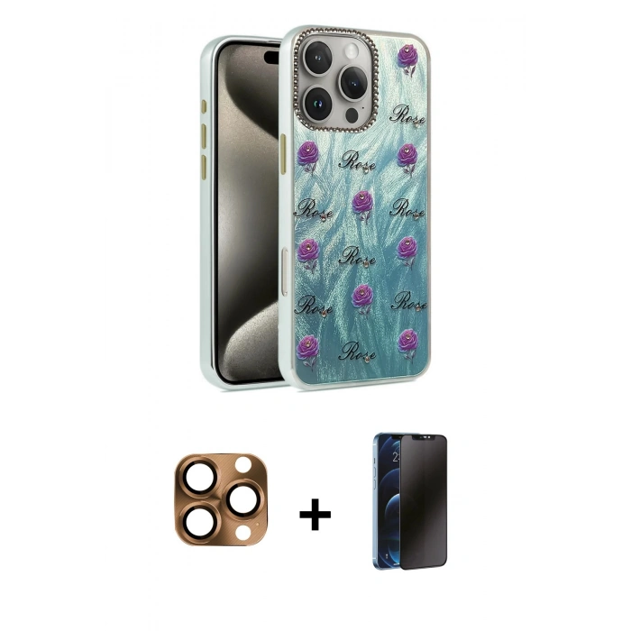 MARSİLYAN™- iPhone 16 Pro Max Kılıf Zirve Modern Prime - Siyah 3D Antistatik Hayalet Cam Ekran Koruyucu + Pers Alüminyum Kamera Lens - CLTM