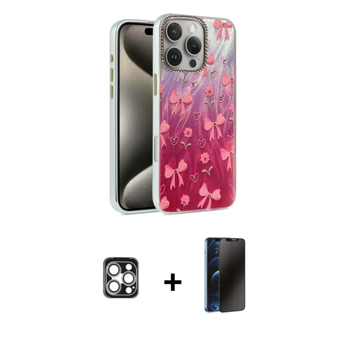 MARSİLYAN™- iPhone 16 Pro Max Kılıf Zirve Modern Prime - Siyah 3D Antistatik Hayalet Cam Ekran Koruyucu + PVD Metal Kamera Lens - GS