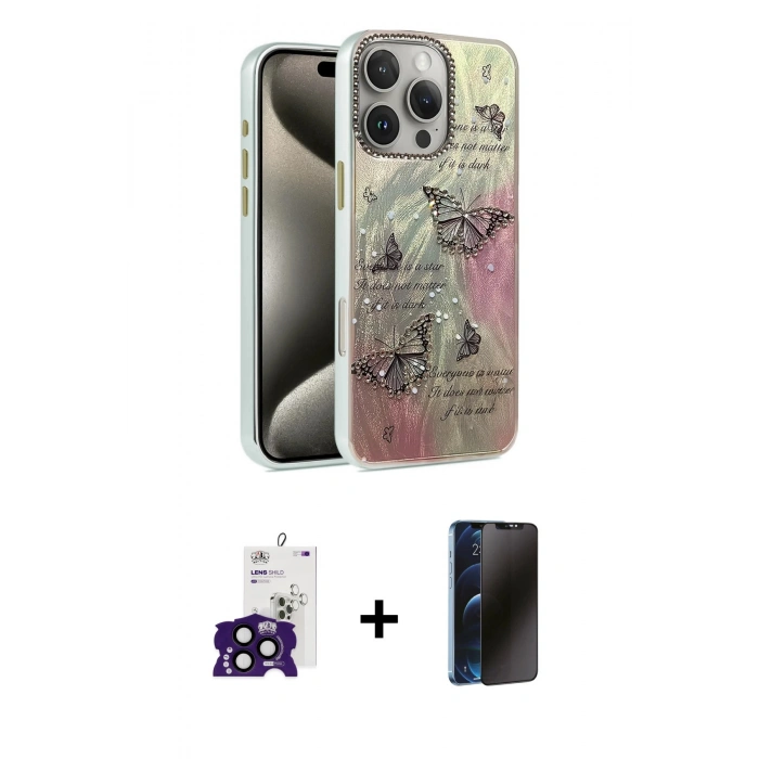 MARSİLYAN™- iPhone 16 Pro Max Kılıf Zirve Modern Prime - Siyah 3D Antistatik Hayalet Cam Ekran Koruyucu + Bilvis Titan Kamera Lens - SH