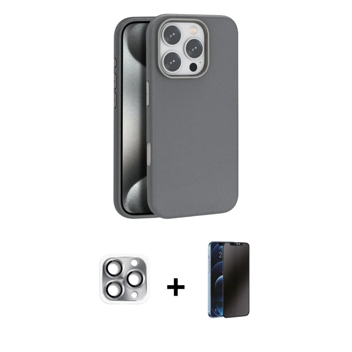MARSİLYAN™- iPhone 16 Pro Max Kılıf Zirve Modern Prime - Siyah 3D Antistatik Hayalet Cam Ekran Koruyucu + Pers Alüminyum Kamera Lens - GI