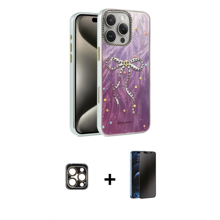 MARSİLYAN™- iPhone 16 Pro Max Kılıf Zirve Modern Prime - Siyah 3D Antistatik Hayalet Cam Ekran Koruyucu + PVD Metal Kamera Lens - GD