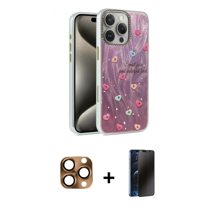 MARSİLYAN™- iPhone 16 Pro Max Kılıf Zirve Modern Prime - Siyah 3D Antistatik Hayalet Cam Ekran Koruyucu + Pers Alüminyum Kamera Lens - CLTM