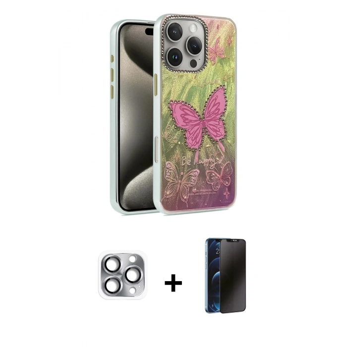 MARSİLYAN™- iPhone 16 Pro Max Kılıf Zirve Modern Prime - Siyah 3D Antistatik Hayalet Cam Ekran Koruyucu + Pers Alüminyum Kamera Lens - GI