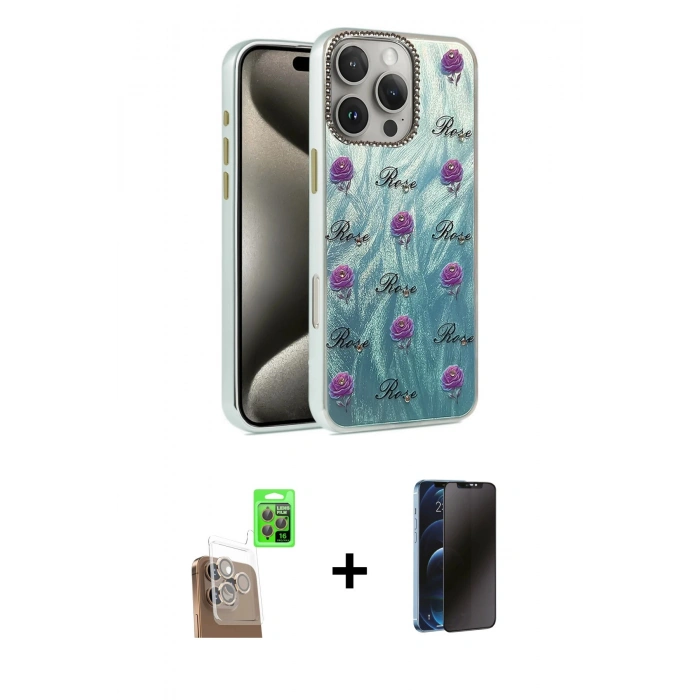 MARSİLYAN™- iPhone 16 Pro Max Kılıf Zirve Modern Prime - Siyah 3D Antistatik Hayalet Cam Ekran Koruyucu + Raze Metal Kamera Lens - CLTM