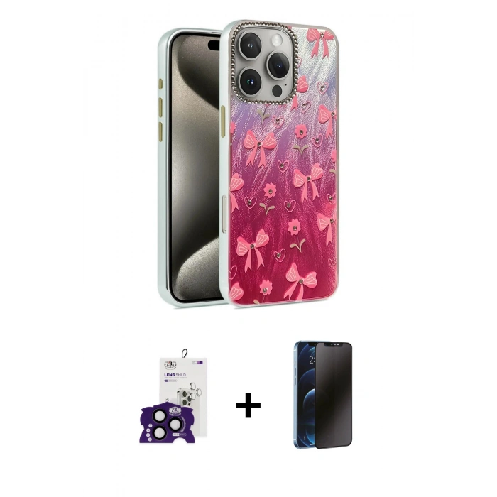 MARSİLYAN™- iPhone 16 Pro Max Kılıf Zirve Modern Prime - Siyah 3D Antistatik Hayalet Cam Ekran Koruyucu + Bilvis Titan Kamera Lens - SH