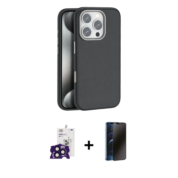 MARSİLYAN™- iPhone 16 Pro Max Kılıf Zirve Modern Prime - Siyah 3D Antistatik Hayalet Cam Ekran Koruyucu + Bilvis Titan Kamera Lens - SH