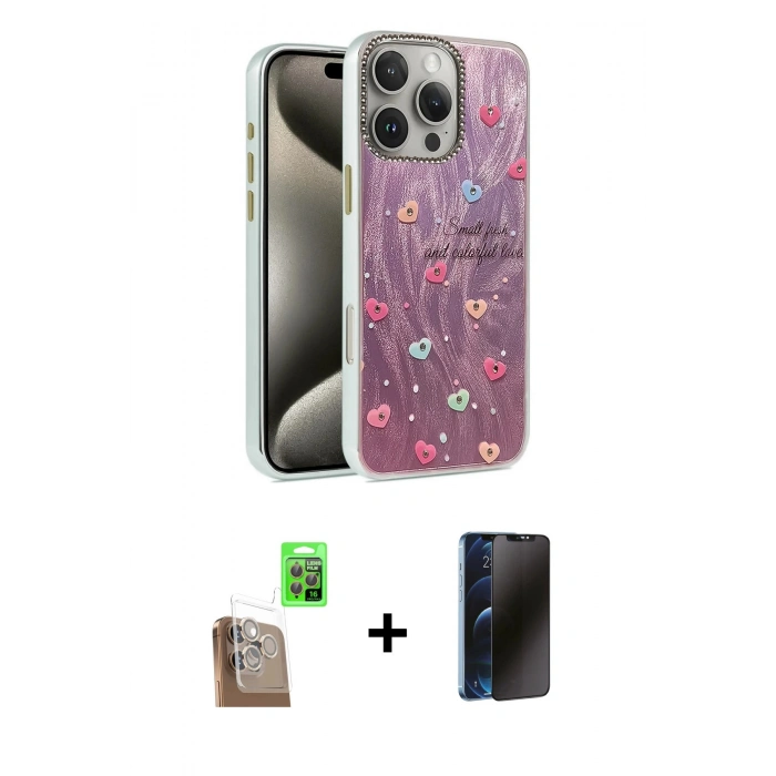 MARSİLYAN™- iPhone 16 Pro Max Kılıf Zirve Modern Prime - Siyah 3D Antistatik Hayalet Cam Ekran Koruyucu + Raze Metal Kamera Lens - CLTM