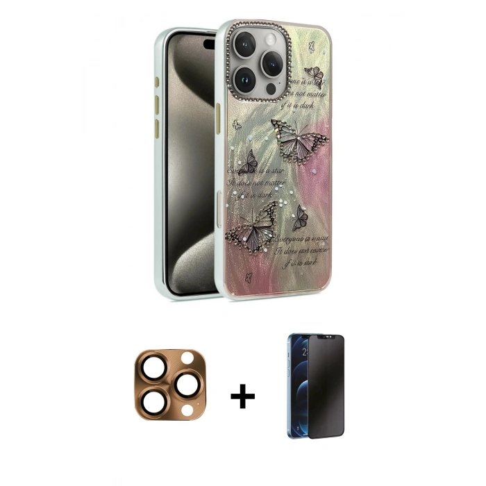 MARSİLYAN™- iPhone 16 Pro Max Kılıf Zirve Modern Prime - Siyah 3D Antistatik Hayalet Cam Ekran Koruyucu + Pers Alüminyum Kamera Lens - CLTM