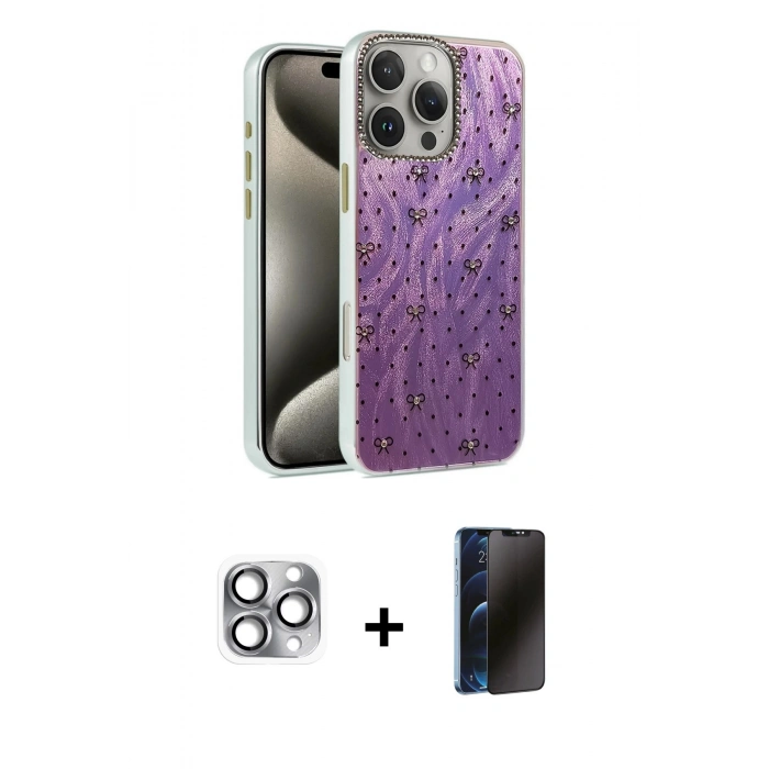 MARSİLYAN™- iPhone 16 Pro Max Kılıf Zirve Modern Prime - Siyah 3D Antistatik Hayalet Cam Ekran Koruyucu + Pers Alüminyum Kamera Lens - GI