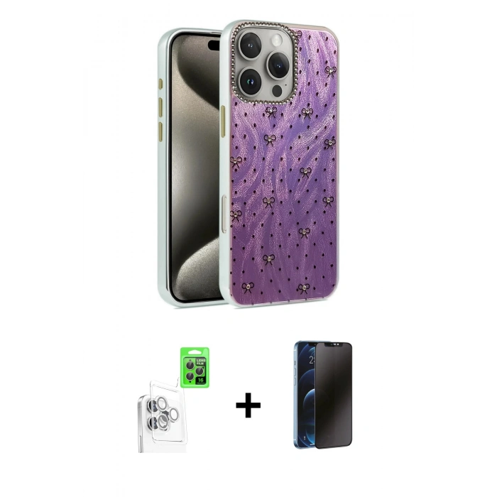 MARSİLYAN™- iPhone 16 Pro Max Kılıf Zirve Modern Prime - Siyah 3D Antistatik Hayalet Cam Ekran Koruyucu + Raze Metal Kamera Lens - BZ