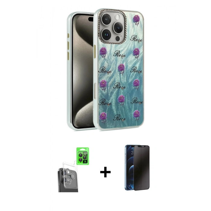 MARSİLYAN™- iPhone 16 Pro Max Kılıf Zirve Modern Prime - Siyah 3D Antistatik Hayalet Cam Ekran Koruyucu + Raze Metal Kamera Lens - SH