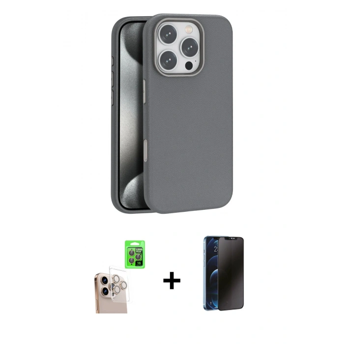 MARSİLYAN™- iPhone 16 Pro Max Kılıf Zirve Modern Prime - Siyah 3D Antistatik Hayalet Cam Ekran Koruyucu + Raze Metal Kamera Lens - NLGY