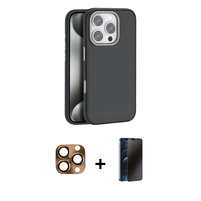 MARSİLYAN™- iPhone 16 Pro Max Kılıf Zirve Modern Prime - Siyah 3D Antistatik Hayalet Cam Ekran Koruyucu + Pers Alüminyum Kamera Lens - CLTM