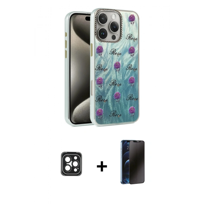 MARSİLYAN™- iPhone 16 Pro Max Kılıf Zirve Modern Prime - Siyah 3D Antistatik Hayalet Cam Ekran Koruyucu + PVD Metal Kamera Lens - SH