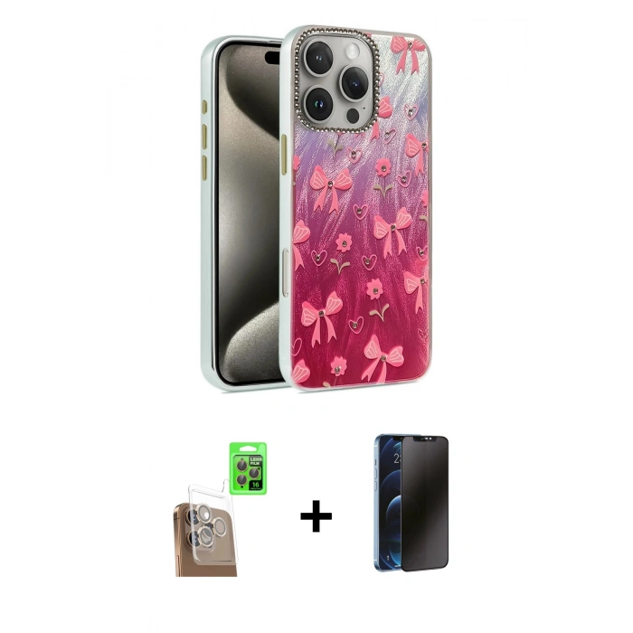 MARSİLYAN™- iPhone 16 Pro Max Kılıf Zirve Modern Prime - Siyah 3D Antistatik Hayalet Cam Ekran Koruyucu + Raze Metal Kamera Lens - CLTM