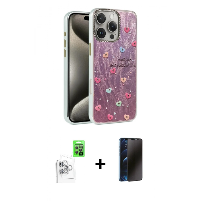 MARSİLYAN™- iPhone 16 Pro Max Kılıf Zirve Modern Prime - Siyah 3D Antistatik Hayalet Cam Ekran Koruyucu + Raze Metal Kamera Lens - BZ