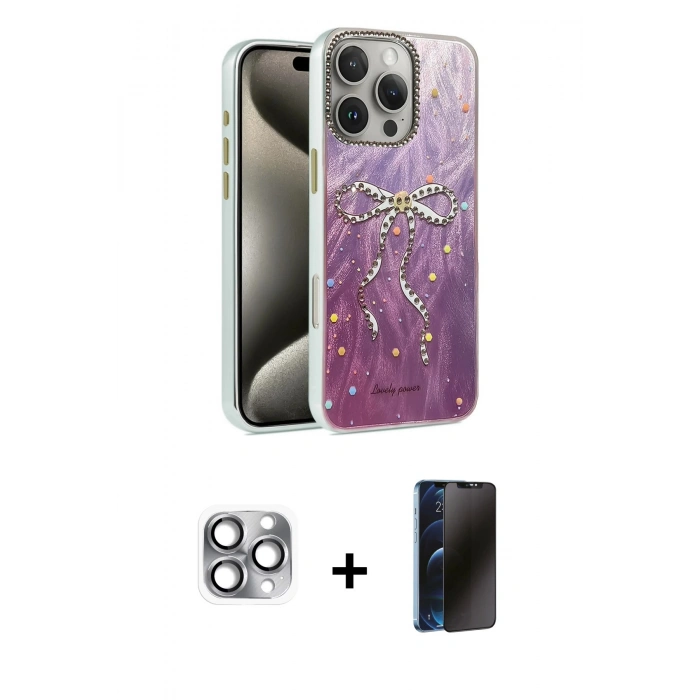MARSİLYAN™- iPhone 16 Pro Max Kılıf Zirve Modern Prime - Siyah 3D Antistatik Hayalet Cam Ekran Koruyucu + Pers Alüminyum Kamera Lens - GI