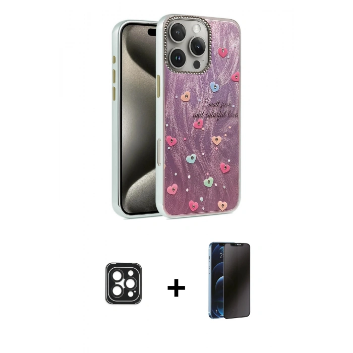 MARSİLYAN™- iPhone 16 Pro Max Kılıf Zirve Modern Prime - Siyah 3D Antistatik Hayalet Cam Ekran Koruyucu + PVD Metal Kamera Lens - SH