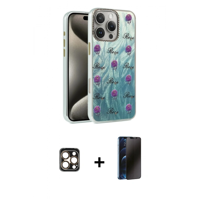MARSİLYAN™- iPhone 16 Pro Max Kılıf Zirve Modern Prime - Siyah 3D Antistatik Hayalet Cam Ekran Koruyucu + PVD Metal Kamera Lens - GD