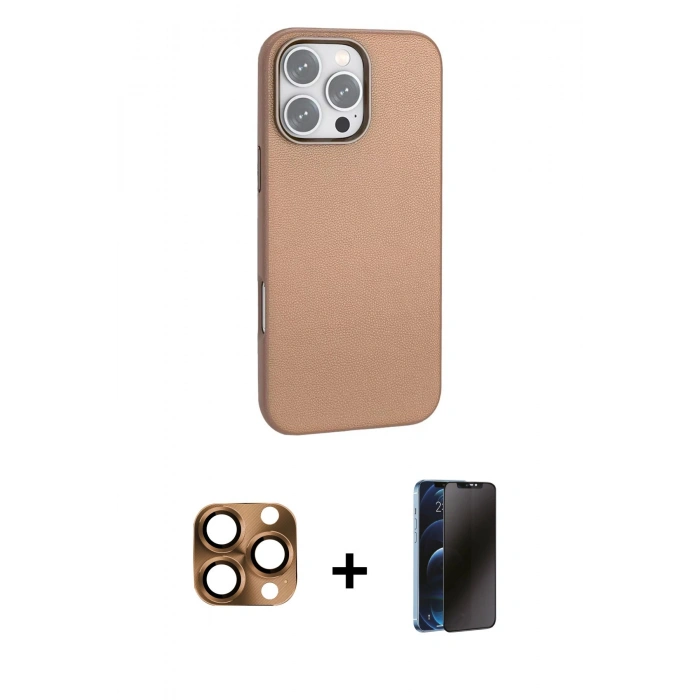 MARSİLYAN™- iPhone 16 Pro Max Kılıf Zirve Modern Prime - Siyah 3D Antistatik Hayalet Cam Ekran Koruyucu + Pers Alüminyum Kamera Lens - CLTM