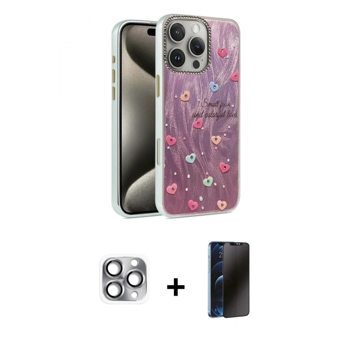MARSİLYAN™- iPhone 16 Pro Max Kılıf Zirve Modern Prime - Siyah 3D Antistatik Hayalet Cam Ekran Koruyucu + Pers Alüminyum Kamera Lens - GI