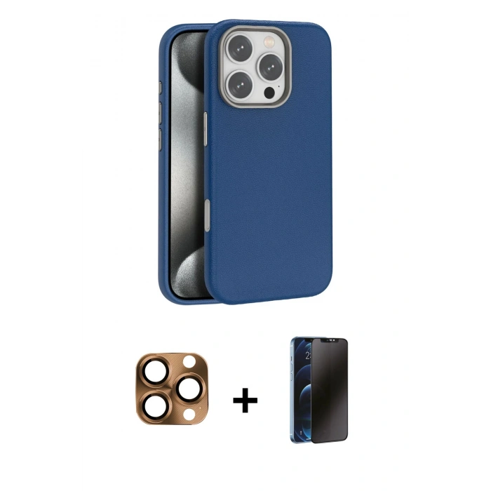 MARSİLYAN™- iPhone 16 Pro Max Kılıf Zirve Modern Prime - Siyah 3D Antistatik Hayalet Cam Ekran Koruyucu + Pers Alüminyum Kamera Lens - CLTM