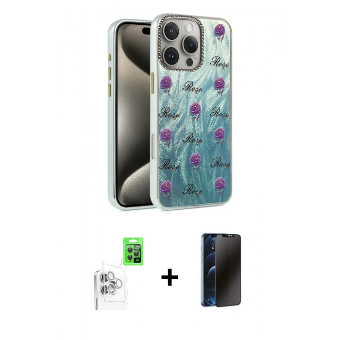 MARSİLYAN™- iPhone 16 Pro Max Kılıf Zirve Modern Prime - Siyah 3D Antistatik Hayalet Cam Ekran Koruyucu + Raze Metal Kamera Lens - BZ