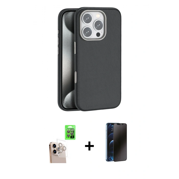 MARSİLYAN™- iPhone 16 Pro Max Kılıf Zirve Modern Prime - Siyah 3D Antistatik Hayalet Cam Ekran Koruyucu + Raze Metal Kamera Lens - NLGY