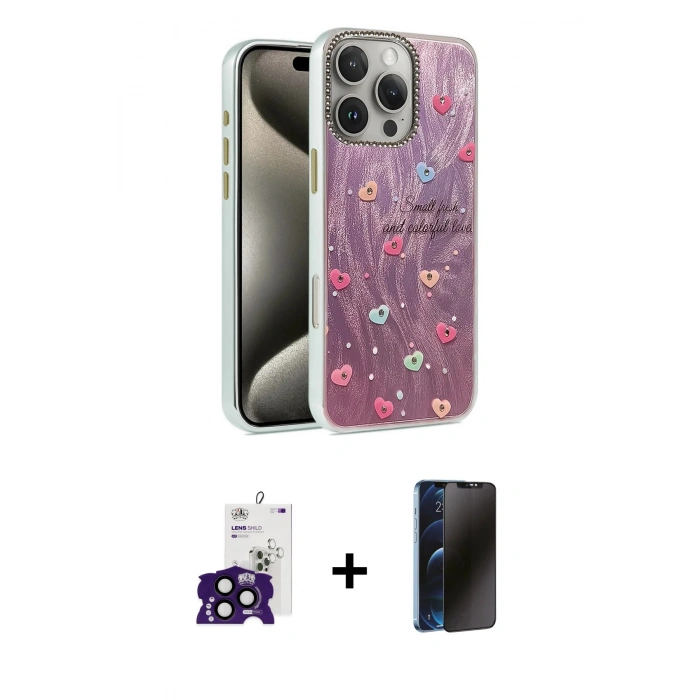 MARSİLYAN™- iPhone 16 Pro Max Kılıf Zirve Modern Prime - Siyah 3D Antistatik Hayalet Cam Ekran Koruyucu + Bilvis Titan Kamera Lens - SH