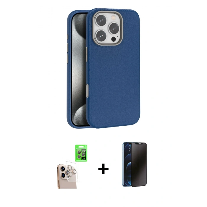 MARSİLYAN™- iPhone 16 Pro Max Kılıf Zirve Modern Prime - Siyah 3D Antistatik Hayalet Cam Ekran Koruyucu + Raze Metal Kamera Lens - NLGY