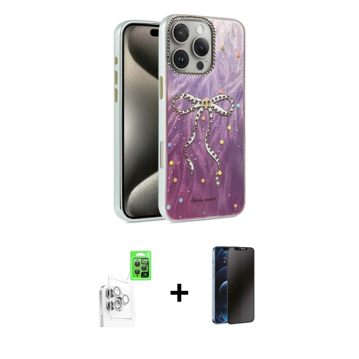 MARSİLYAN™- iPhone 16 Pro Max Kılıf Zirve Modern Prime - Siyah 3D Antistatik Hayalet Cam Ekran Koruyucu + Raze Metal Kamera Lens - BZ