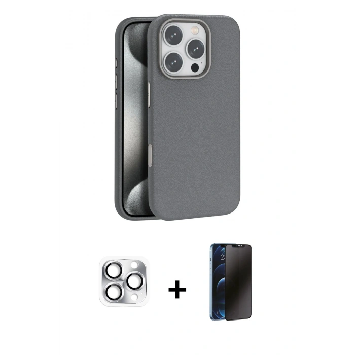 MARSİLYAN™- iPhone 16 Pro Max Kılıf Zirve Modern Prime - Siyah 3D Antistatik Hayalet Cam Ekran Koruyucu + Pers Alüminyum Kamera Lens - GS