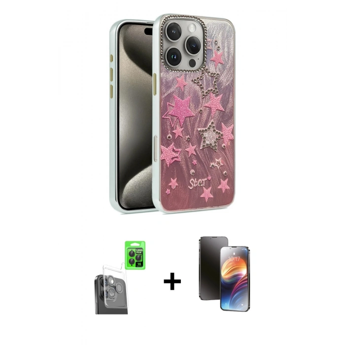 MARSİLYAN™- iPhone 16 Pro Max Kılıf Zirve Modern Prime - Siyah 3D Antistatik Mat Seramik Nano Ekran Koruyucu + Raze Metal Kamera Lens - SH