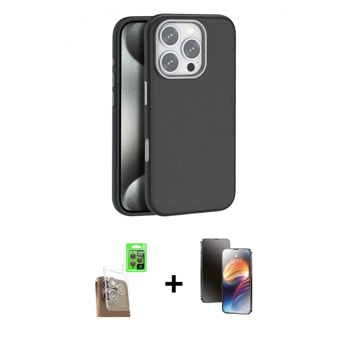 MARSİLYAN™- iPhone 16 Pro Max Kılıf Zirve Modern Prime - Siyah 3D Antistatik Mat Seramik Nano Ekran Koruyucu + Raze Metal Kamera Lens - CLTM