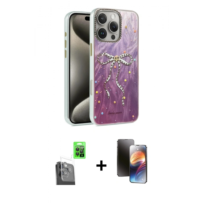 MARSİLYAN™- iPhone 16 Pro Max Kılıf Zirve Modern Prime - Siyah 3D Antistatik Mat Seramik Nano Ekran Koruyucu + Raze Metal Kamera Lens - SH