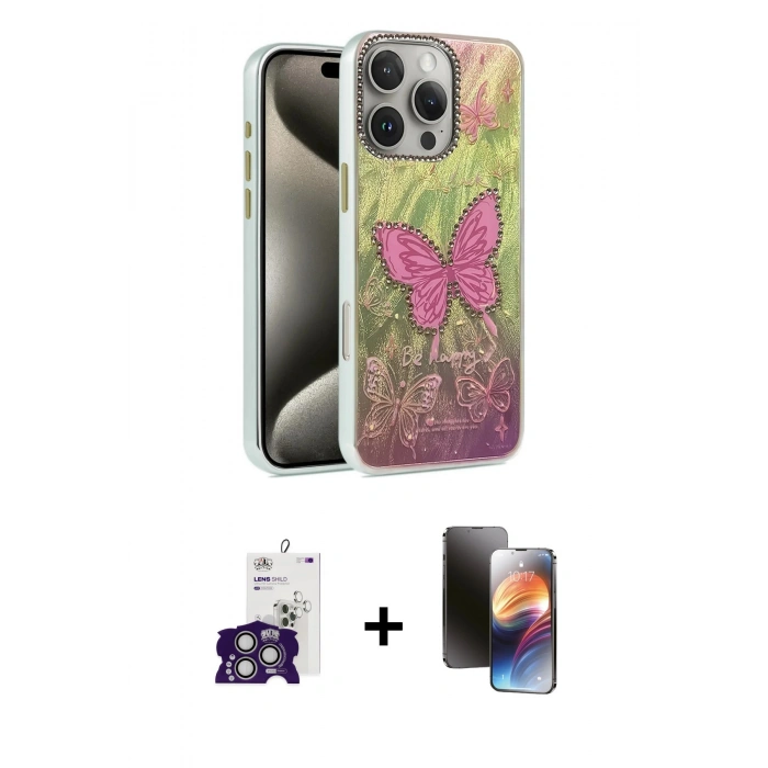 MARSİLYAN™- iPhone 16 Pro Max Kılıf Zirve Modern Prime - Siyah 3D Antistatik Mat Seramik Nano Ekran Koruyucu + Bilvis Titan Kamera Lens - GS