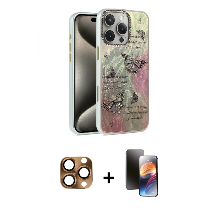 MARSİLYAN™- iPhone 16 Pro Max Kılıf Zirve Modern Prime - Siyah 3D Antistatik Mat Seramik Nano Ekran Koruyucu + Pers Alüminyum Kamera Lens - CLTM