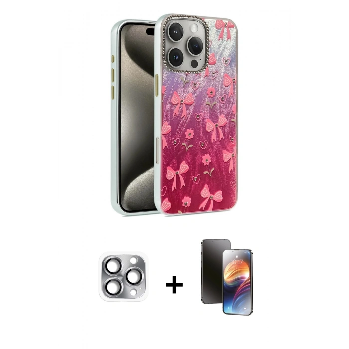 MARSİLYAN™- iPhone 16 Pro Max Kılıf Zirve Modern Prime - Siyah 3D Antistatik Mat Seramik Nano Ekran Koruyucu + Pers Alüminyum Kamera Lens - GI