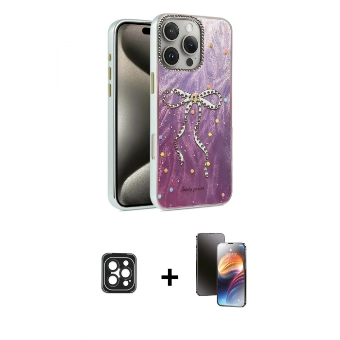 MARSİLYAN™- iPhone 16 Pro Max Kılıf Zirve Modern Prime - Siyah 3D Antistatik Mat Seramik Nano Ekran Koruyucu + PVD Metal Kamera Lens - SH