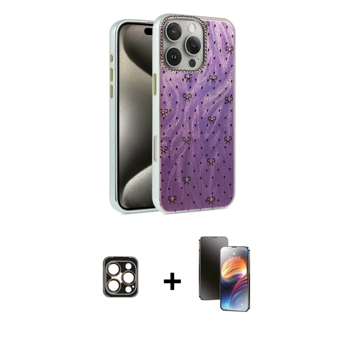 MARSİLYAN™- iPhone 16 Pro Max Kılıf Zirve Modern Prime - Siyah 3D Antistatik Mat Seramik Nano Ekran Koruyucu + PVD Metal Kamera Lens - GD