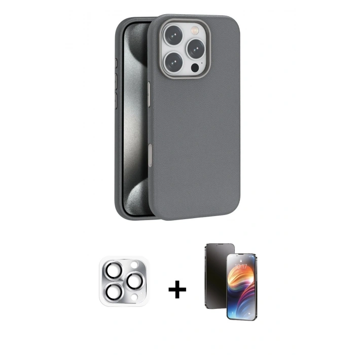 MARSİLYAN™- iPhone 16 Pro Max Kılıf Zirve Modern Prime - Siyah 3D Antistatik Mat Seramik Nano Ekran Koruyucu + Gümüş Pers Alüminyum Kamera Lens
