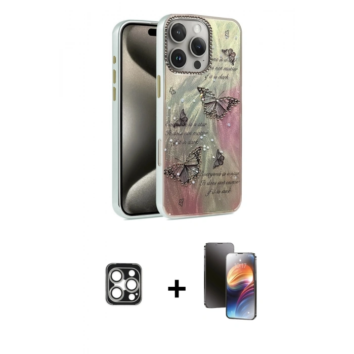 MARSİLYAN™- iPhone 16 Pro Max Kılıf Zirve Modern Prime - Siyah 3D Antistatik Mat Seramik Nano Ekran Koruyucu + PVD Metal Kamera Lens - GS