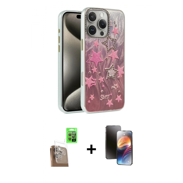 MARSİLYAN™- iPhone 16 Pro Max Kılıf Zirve Modern Prime - Siyah 3D Antistatik Mat Seramik Nano Ekran Koruyucu + Raze Metal Kamera Lens - CLTM