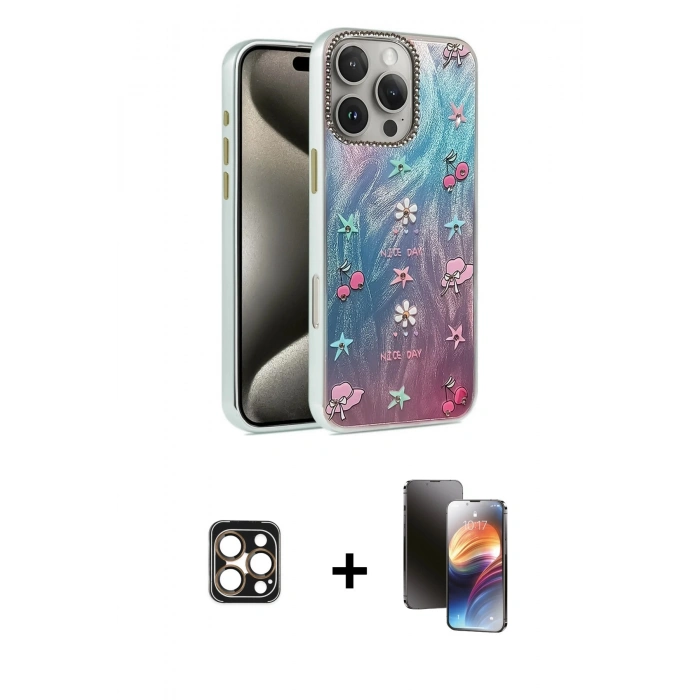 MARSİLYAN™- iPhone 16 Pro Max Kılıf Zirve Modern Prime - Siyah 3D Antistatik Mat Seramik Nano Ekran Koruyucu + PVD Metal Kamera Lens - GD