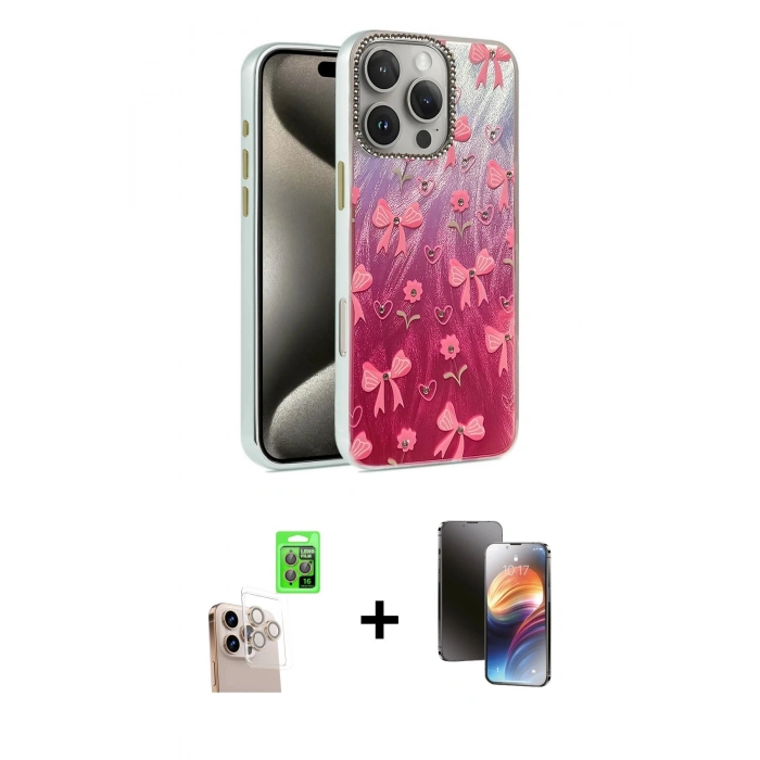 MARSİLYAN™- iPhone 16 Pro Max Kılıf Zirve Modern Prime - Siyah 3D Antistatik Mat Seramik Nano Ekran Koruyucu + Natural Grey Raze Metal Kamera Lens